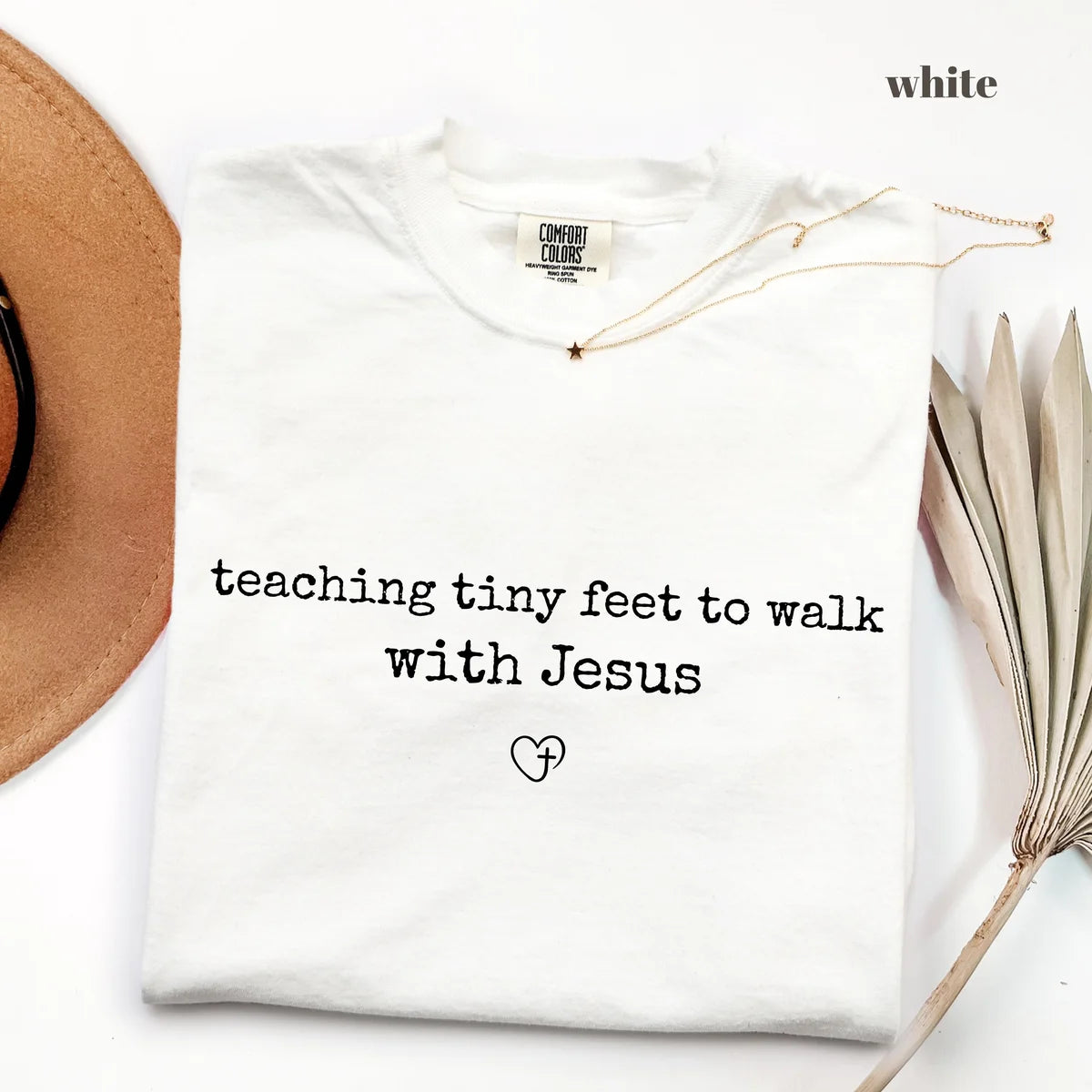 White Comfort Colors 1717 T-shirt with Christian Teacher design