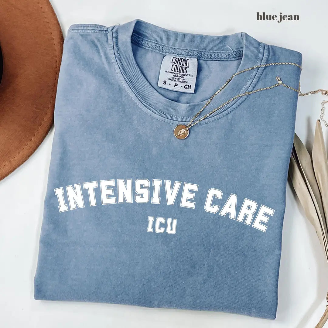 Blue Jean Comfort Colors 1717 T-shirt with ICU Nurse design