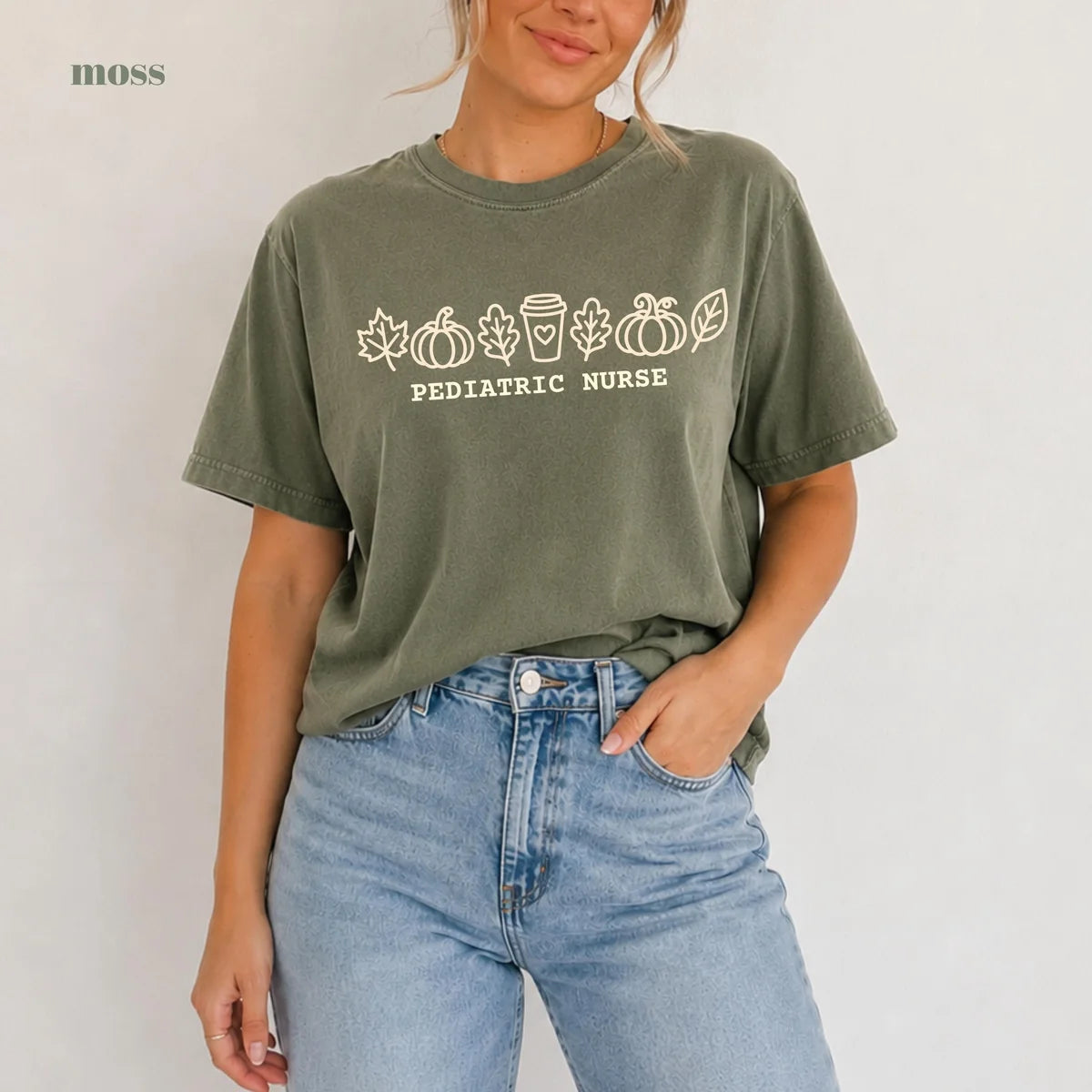 Moss Comfort Colors 1717 T-shirt with Pediatric Nurse design view 2