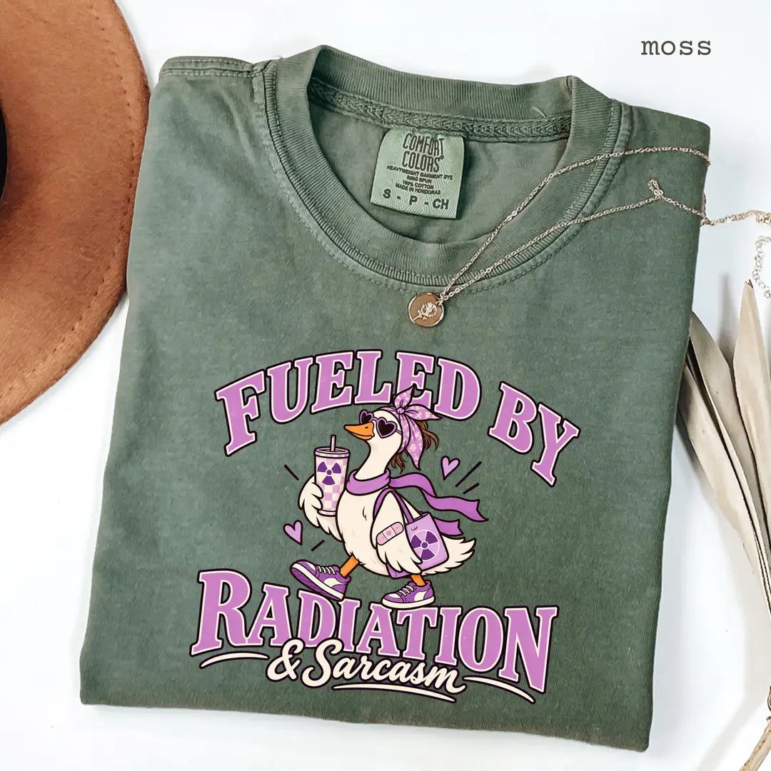 Moss Comfort Colors 1717 T-shirt with Radiation Therapist design worn by a model view 2