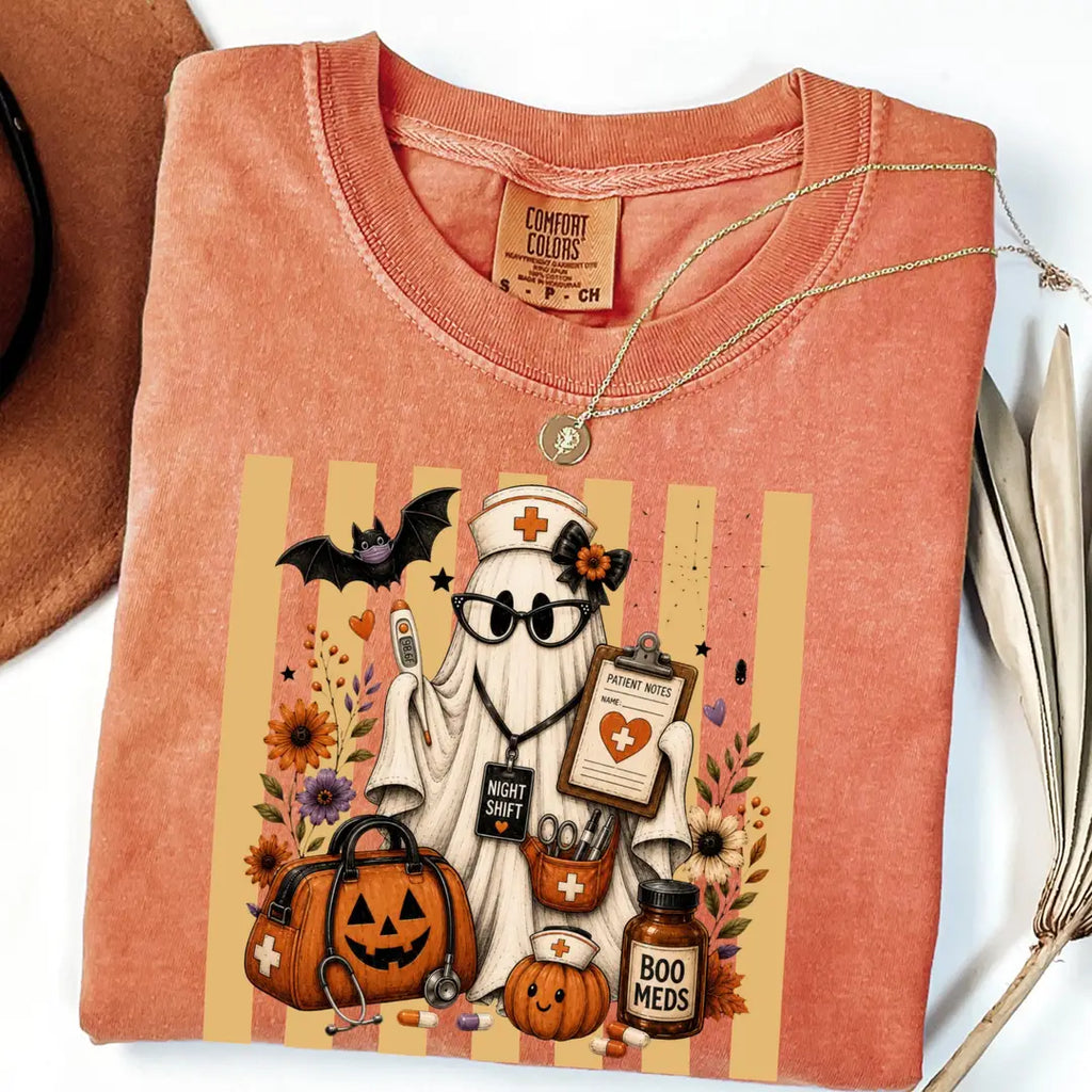 Night Shift Nurse Halloween Comfort Colors T-Shirt alternate product view.