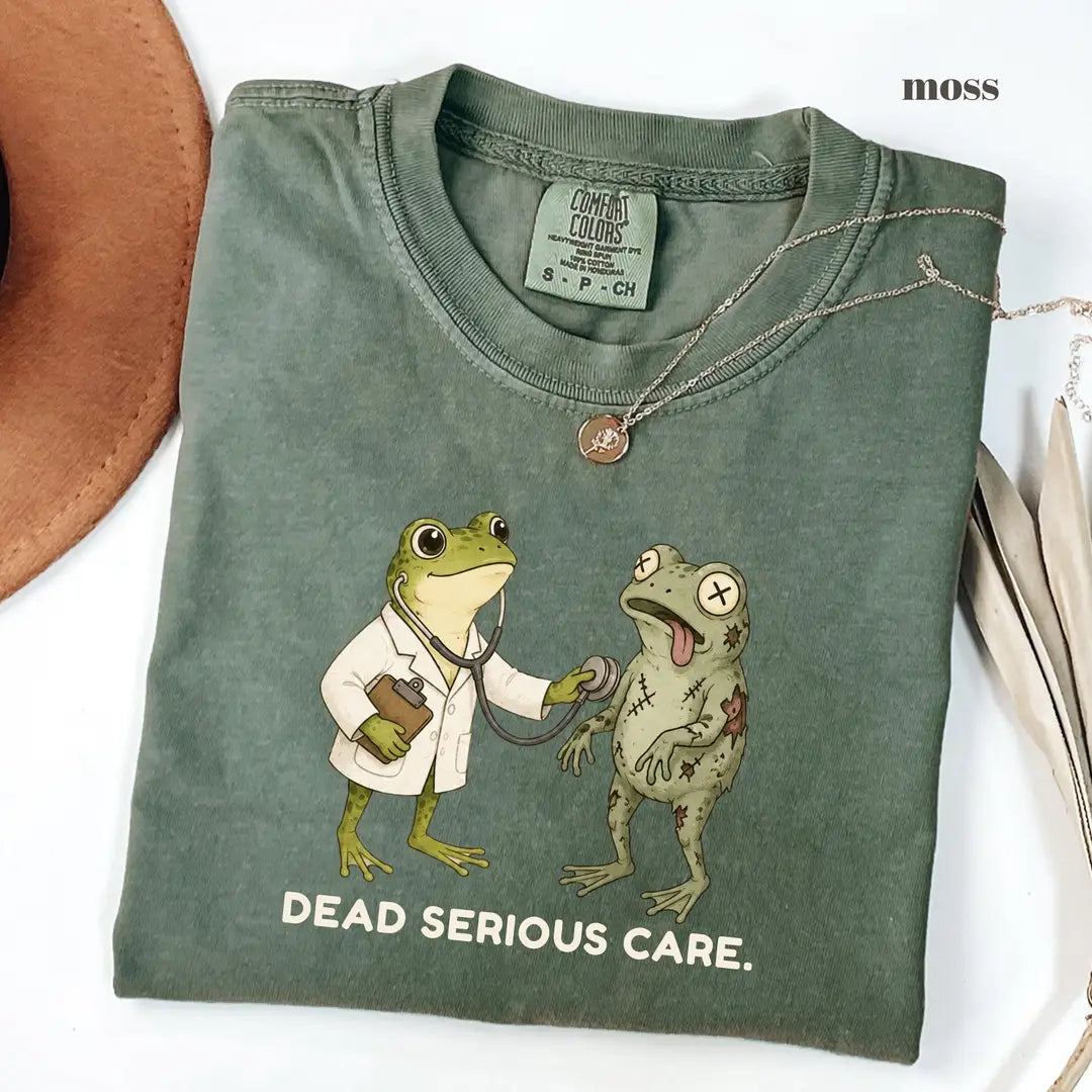 Moss Comfort Colors 1717 T-shirt with Dead Serious Care design