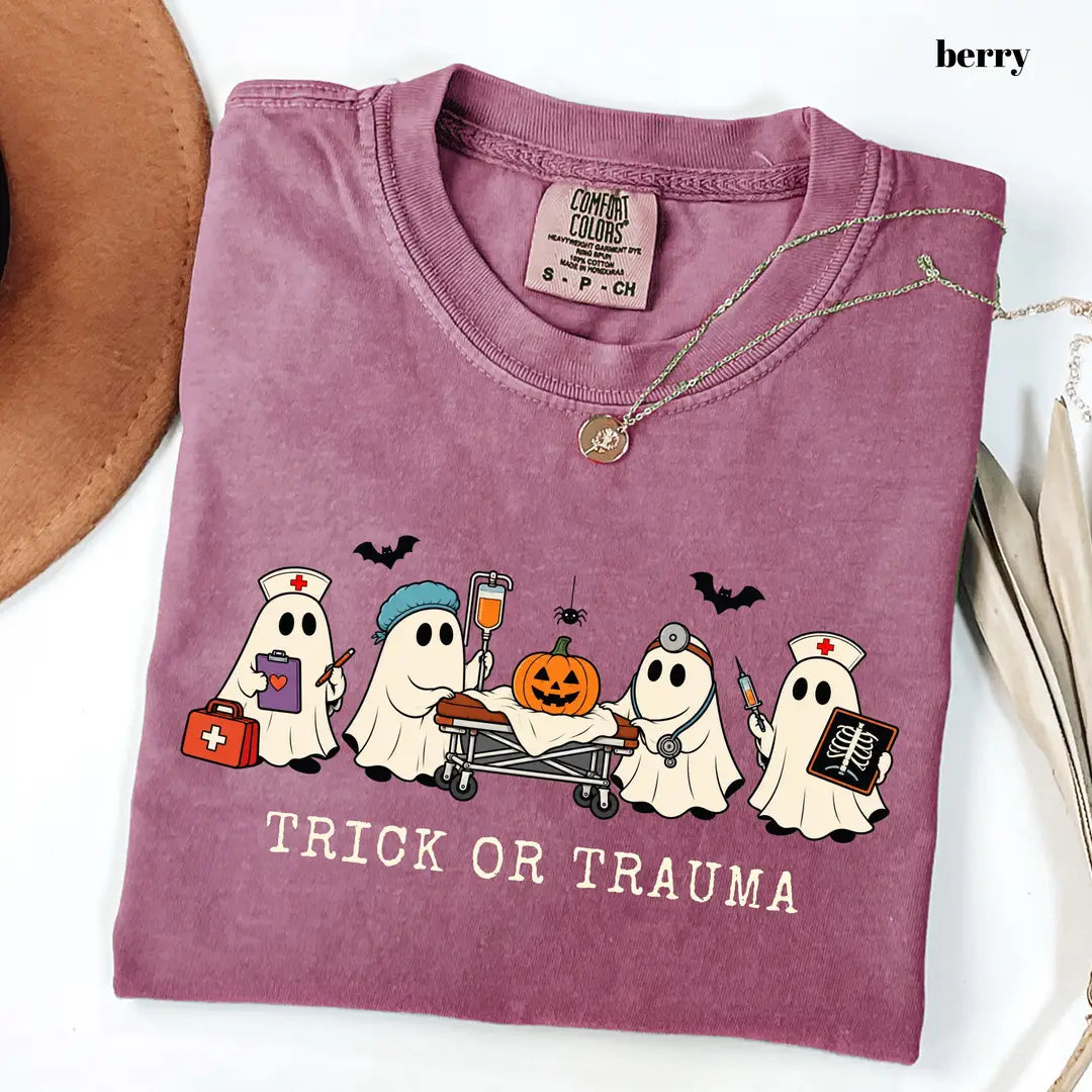 Comfort Colors 1717 T-shirt with Trick or Trauma Nurse design alternate view view 3