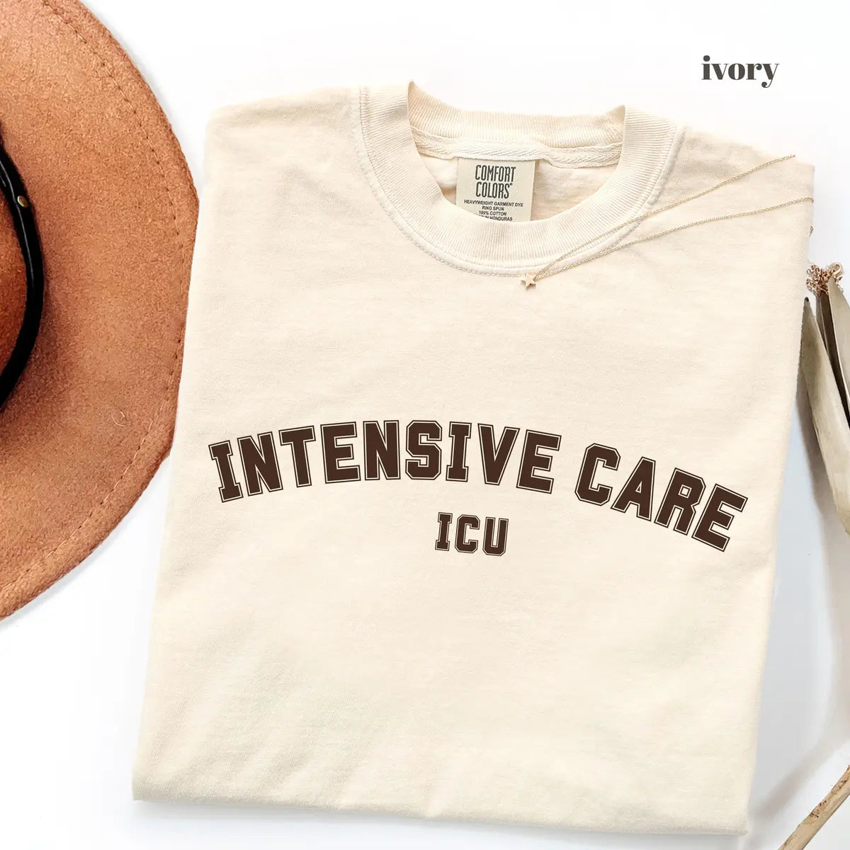 Ivory Comfort Colors 1717 T-shirt with ICU Nurse design