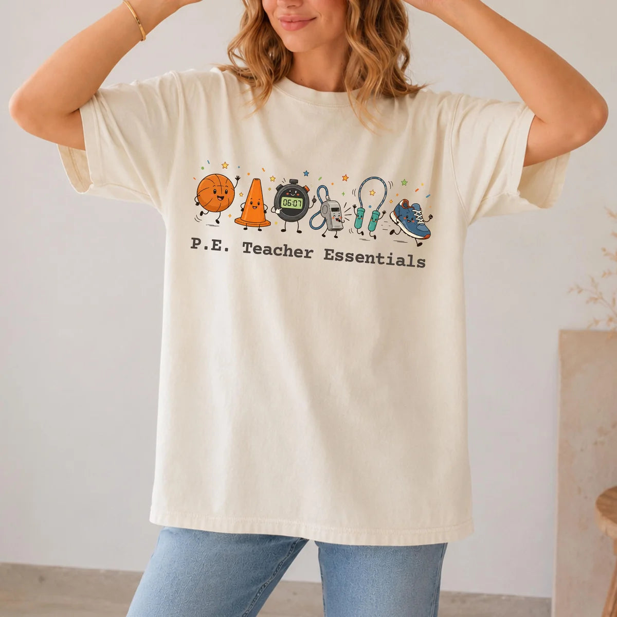 Comfort Colors 1717 T-shirt with P.E Teacher Essentials design alternate view view 2