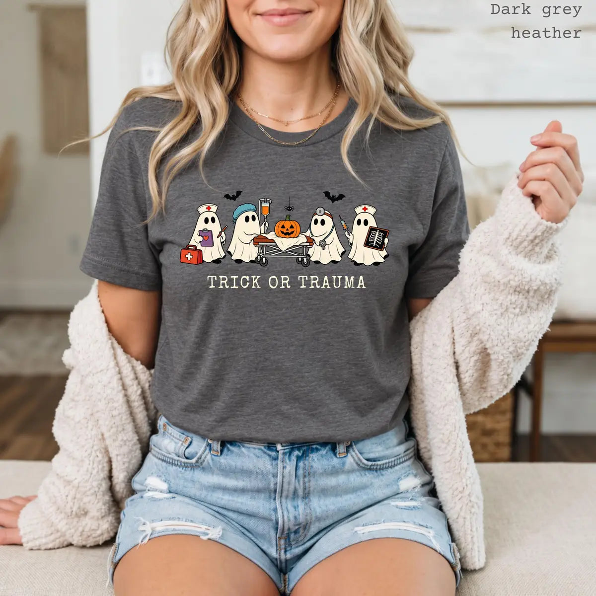Bella Canvas 3001 T-shirt with Halloween Nurse design alternate view view 3