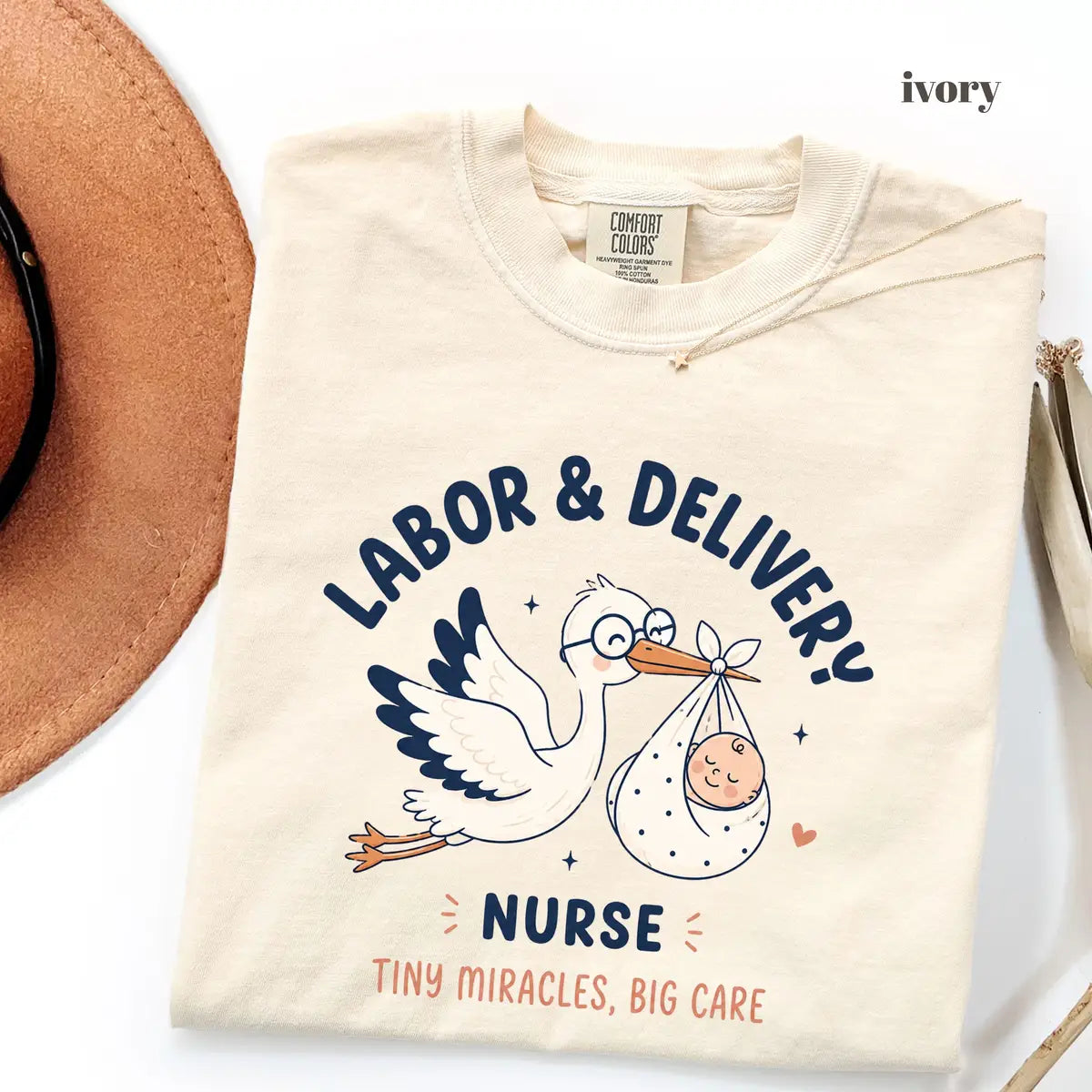 Ivory Comfort Colors 1717 T-shirt with Labor and Delivery Nurse design