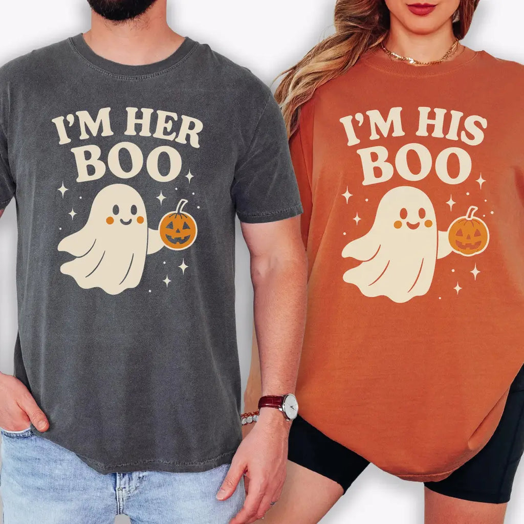 I'm Her Boo & I'm His Boo - Matching Halloween Comfort Colors T-Shirt alternate product view.