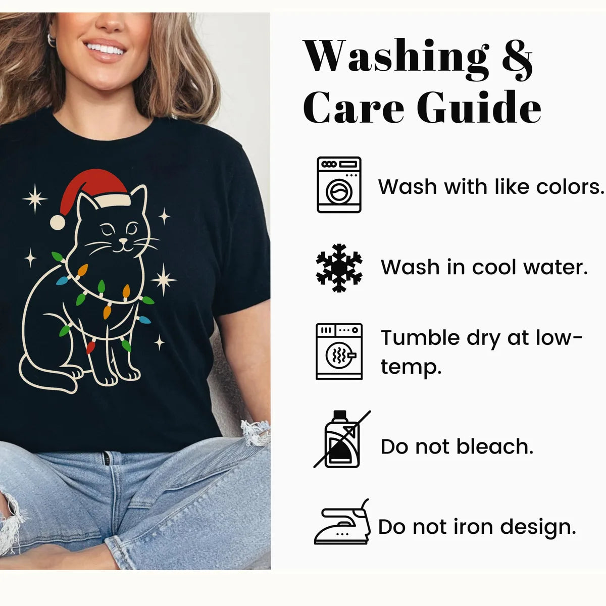 Crewneck sweatshirt care instructions card.