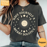 Pepper Comfort Colors 1717 T-shirt with Winter Solstice design, hero view.