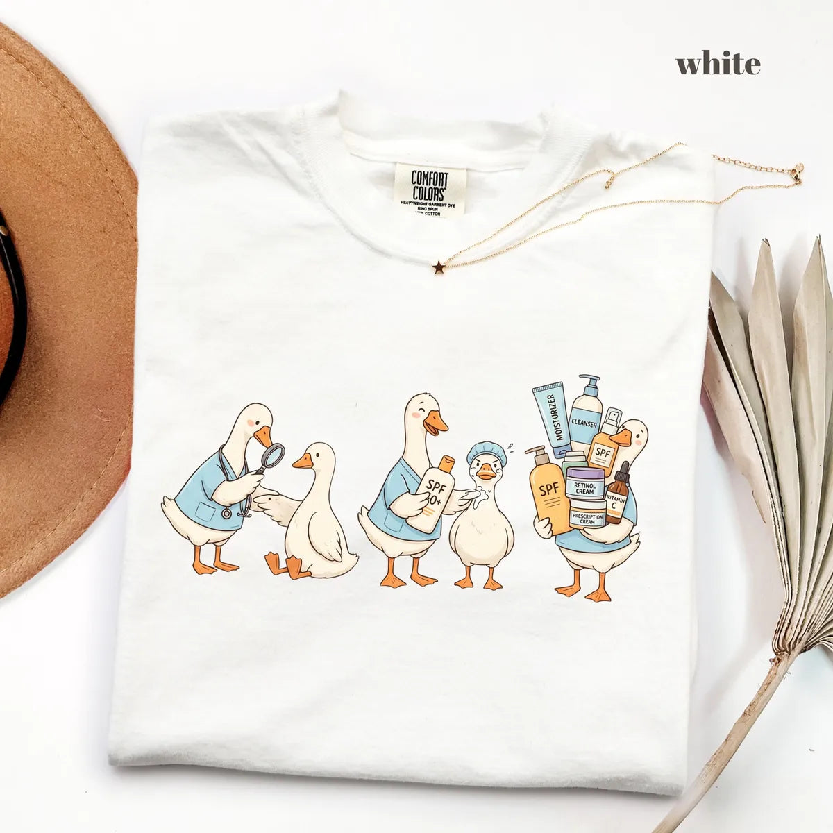 White Comfort Colors 1717 T-shirt with Dermatology Nurse design worn by a model