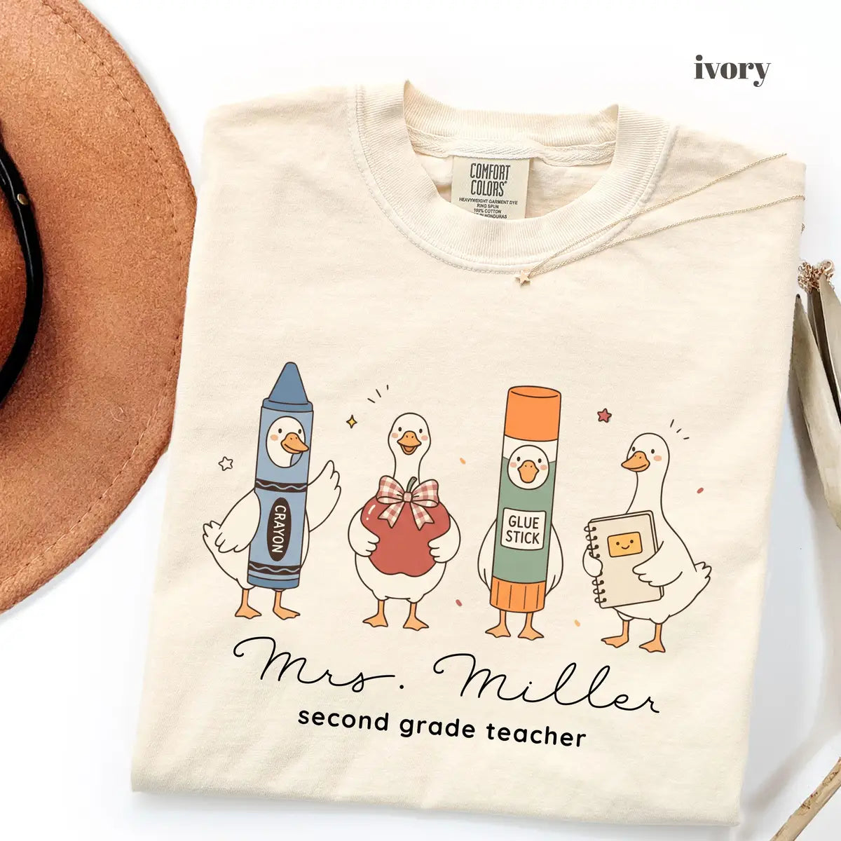Ivory Comfort Colors 1717 T-shirt with First Grade Teacher design
