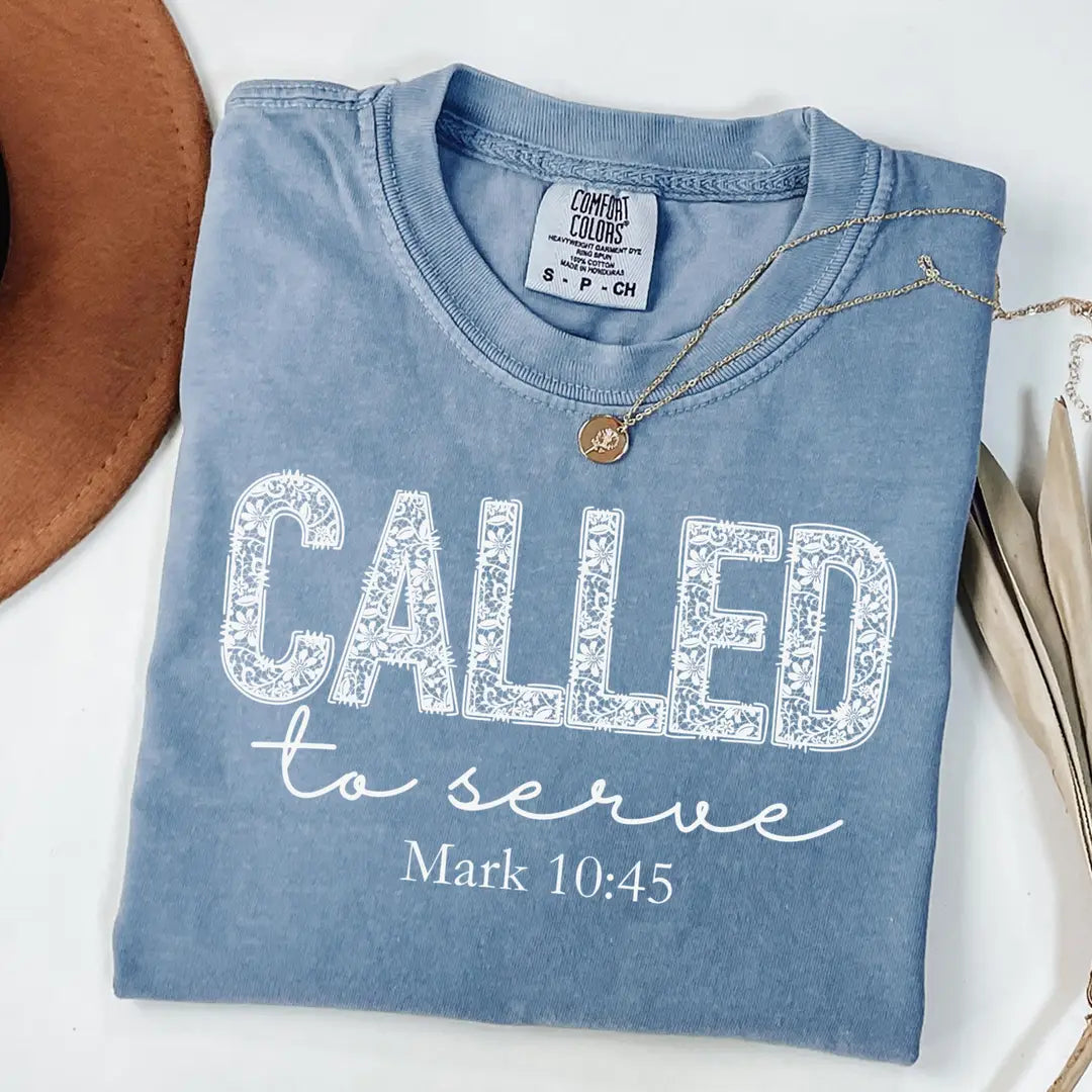 Blue Jean Comfort Colors 1717 T-shirt with Called To Serve design, alternate product view.