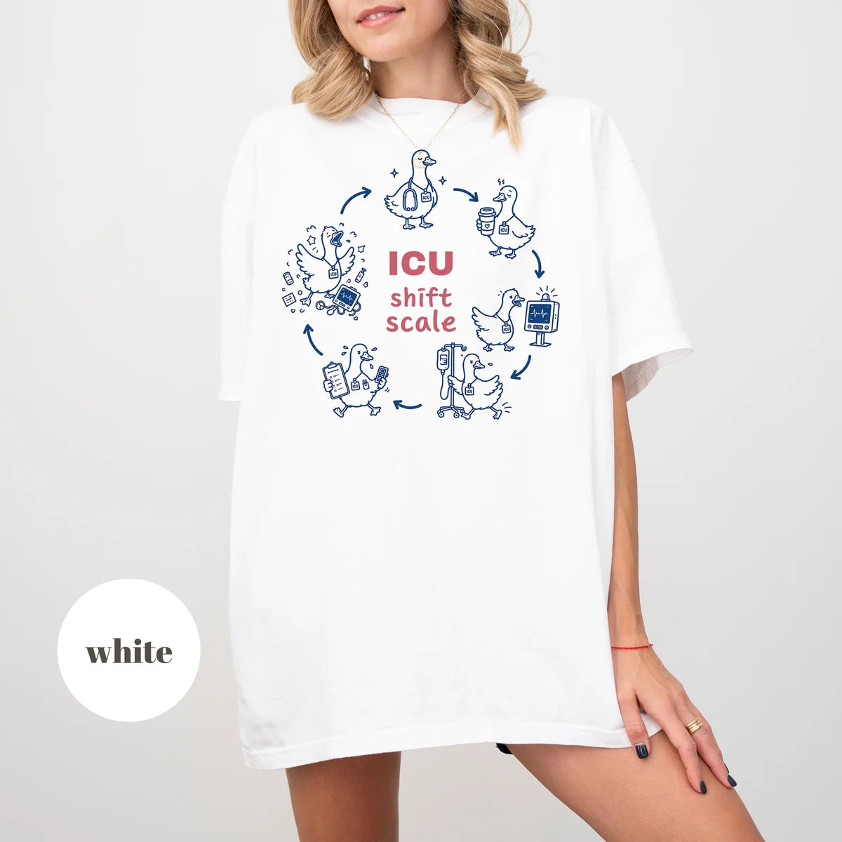 White Comfort Colors 1717 T-shirt with ICU Nurse design