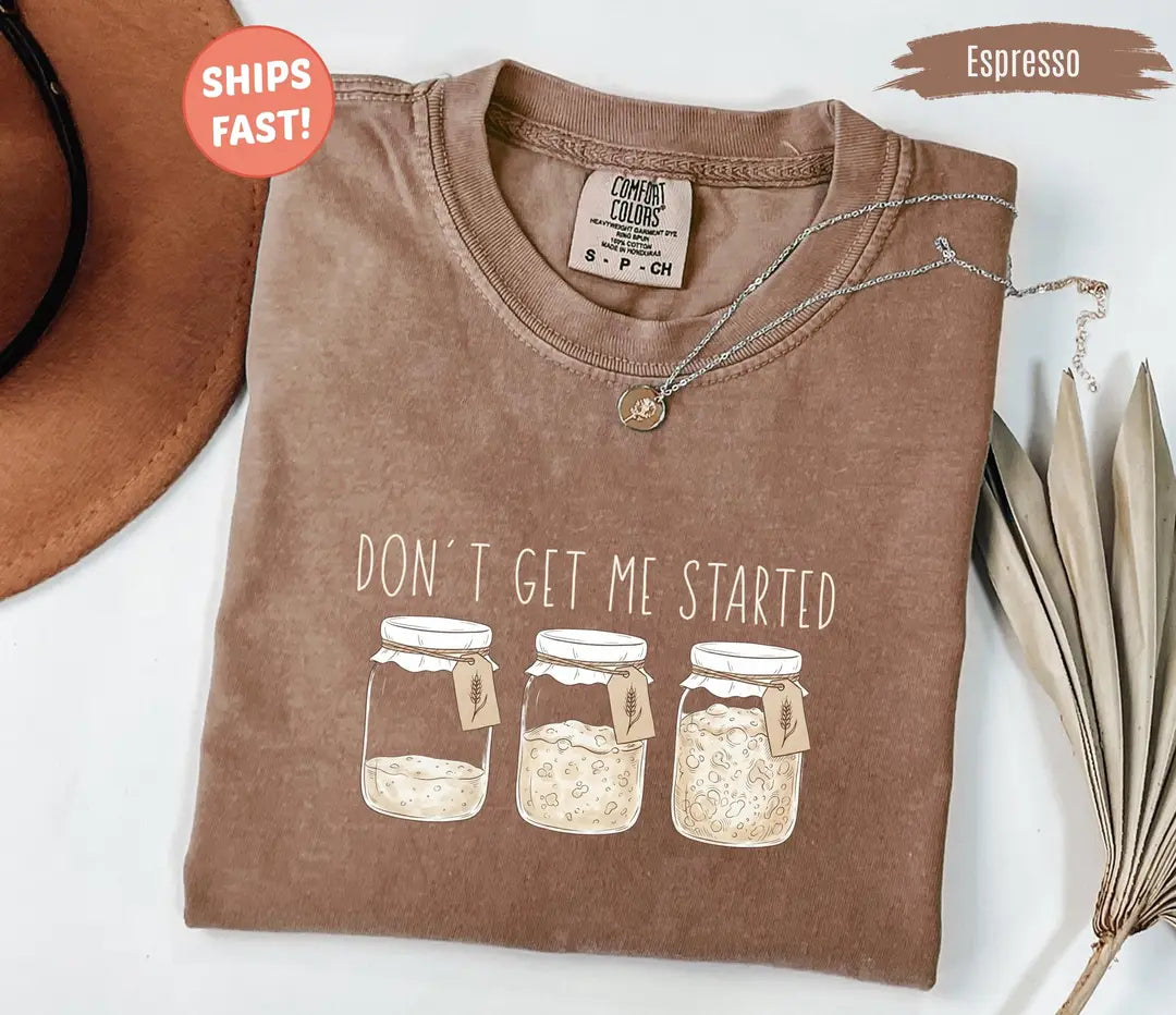 Sourdough Starter graphic Comfort Colors T-shirt in Espresso, additional product photograph.