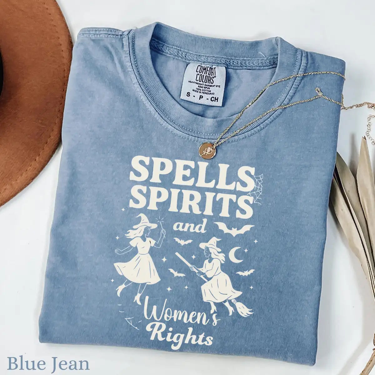 Comfort Colors T-shirt in Ivory color featuring Spells Spirits and Womens Rights graphic
