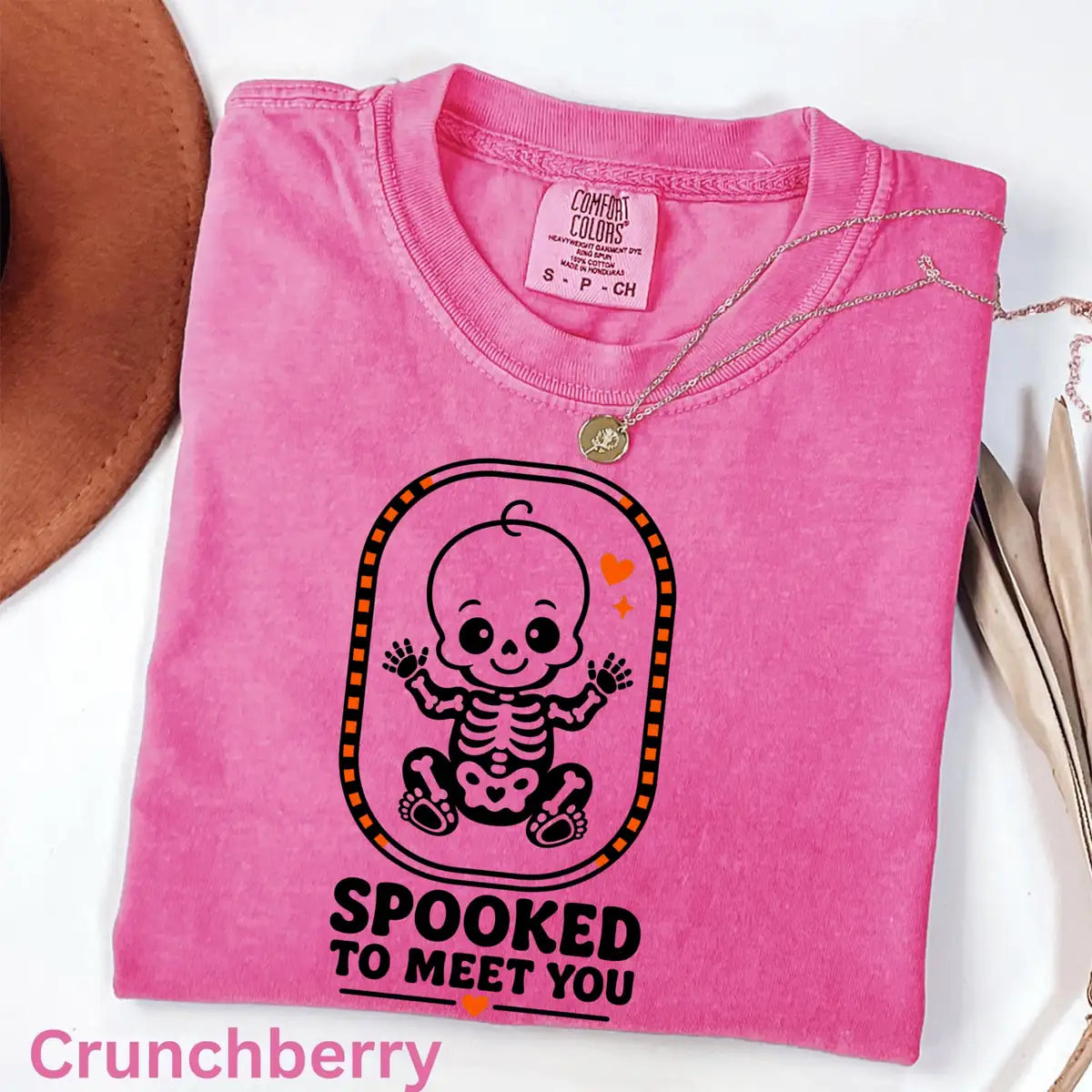 Butter Comfort Colors T-shirt with Spooked To Meet You Skeleton Baby - Pregnancy Halloween Comfort Colors T-Shirt Halloween artwork