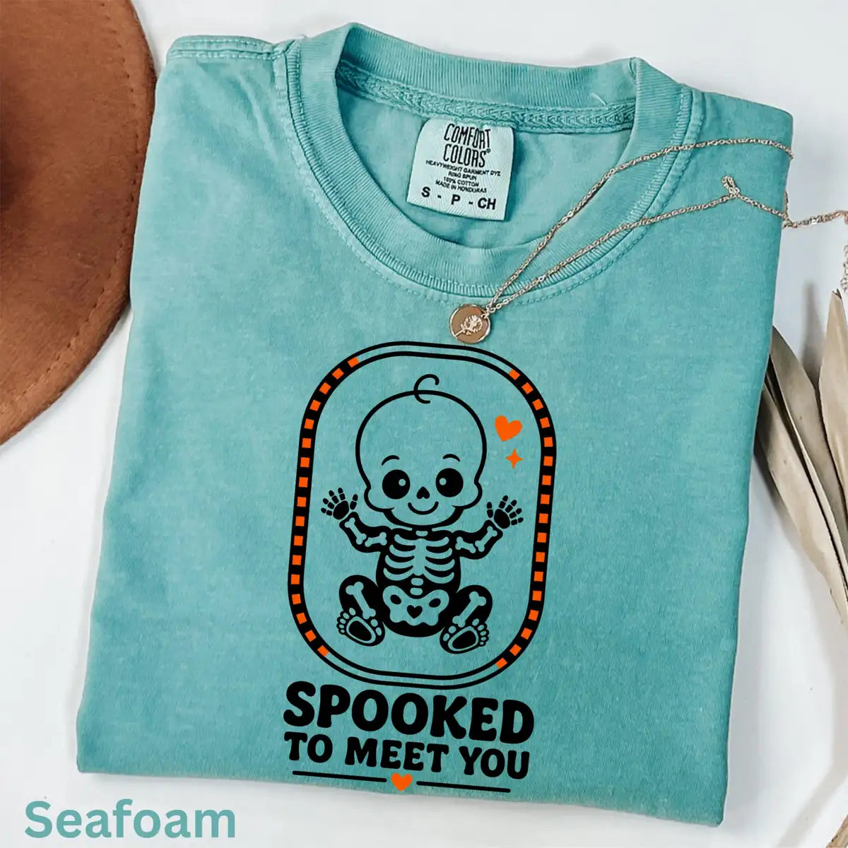 Blossom Comfort Colors T-shirt with Spooked To Meet You Skeleton Baby - Pregnancy Halloween Comfort Colors T-Shirt Halloween artwork