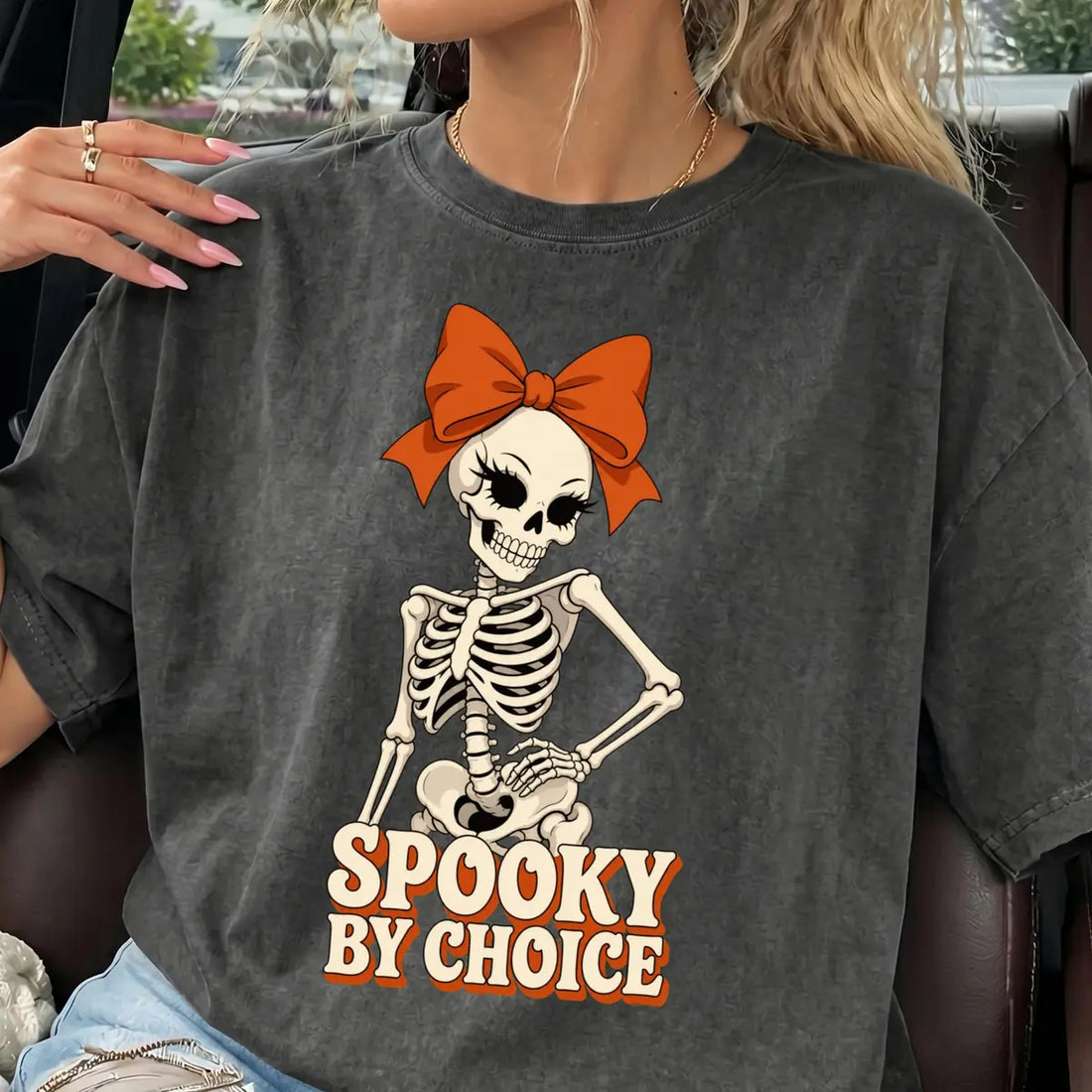 Pepper Comfort Colors T-shirt with Spooky By Choice Coquette Skeleton Bow - Funny Halloween Comfort Colors T-Shirt Halloween artwork