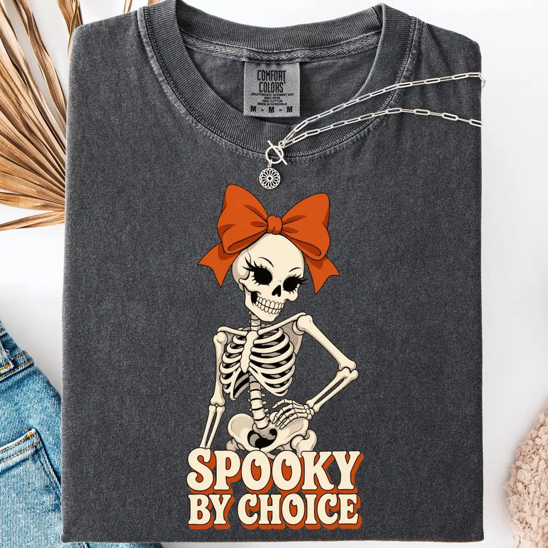Pepper Comfort Colors T-shirt with Spooky By Choice Coquette Skeleton Bow - Funny Halloween Comfort Colors T-Shirt Halloween artwork