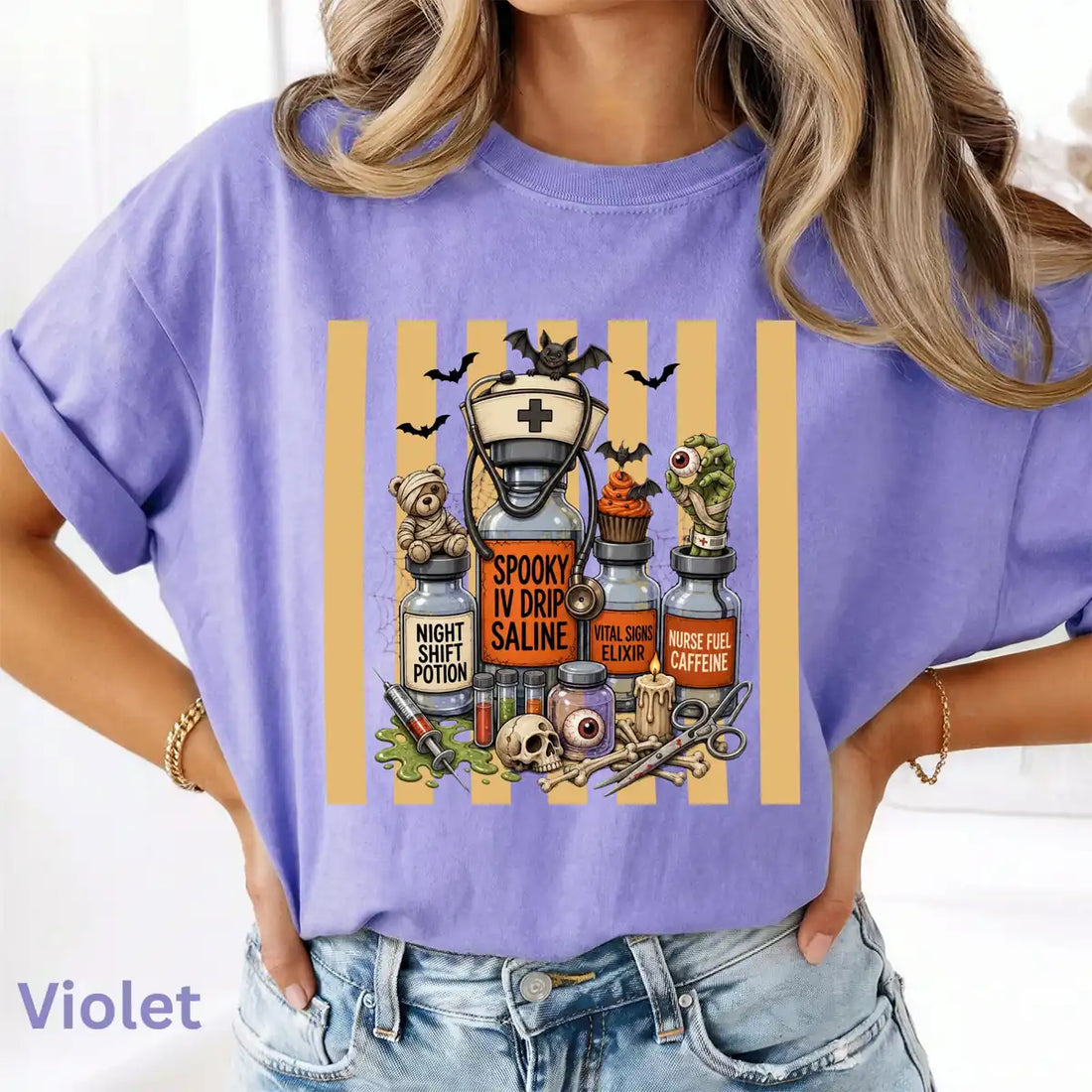 Comfort Colors T-shirt with Spooky IV Drip Saline Medical Potions - Nurse Halloween Comfort Colors T-Shirt Halloween artwork