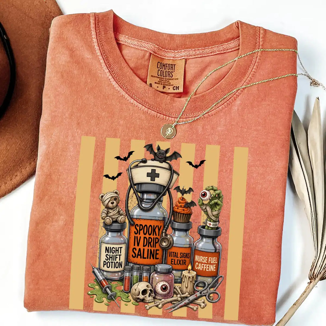 Comfort Colors T-shirt with Spooky IV Drip Saline Medical Potions - Nurse Halloween Comfort Colors T-Shirt Halloween artwork