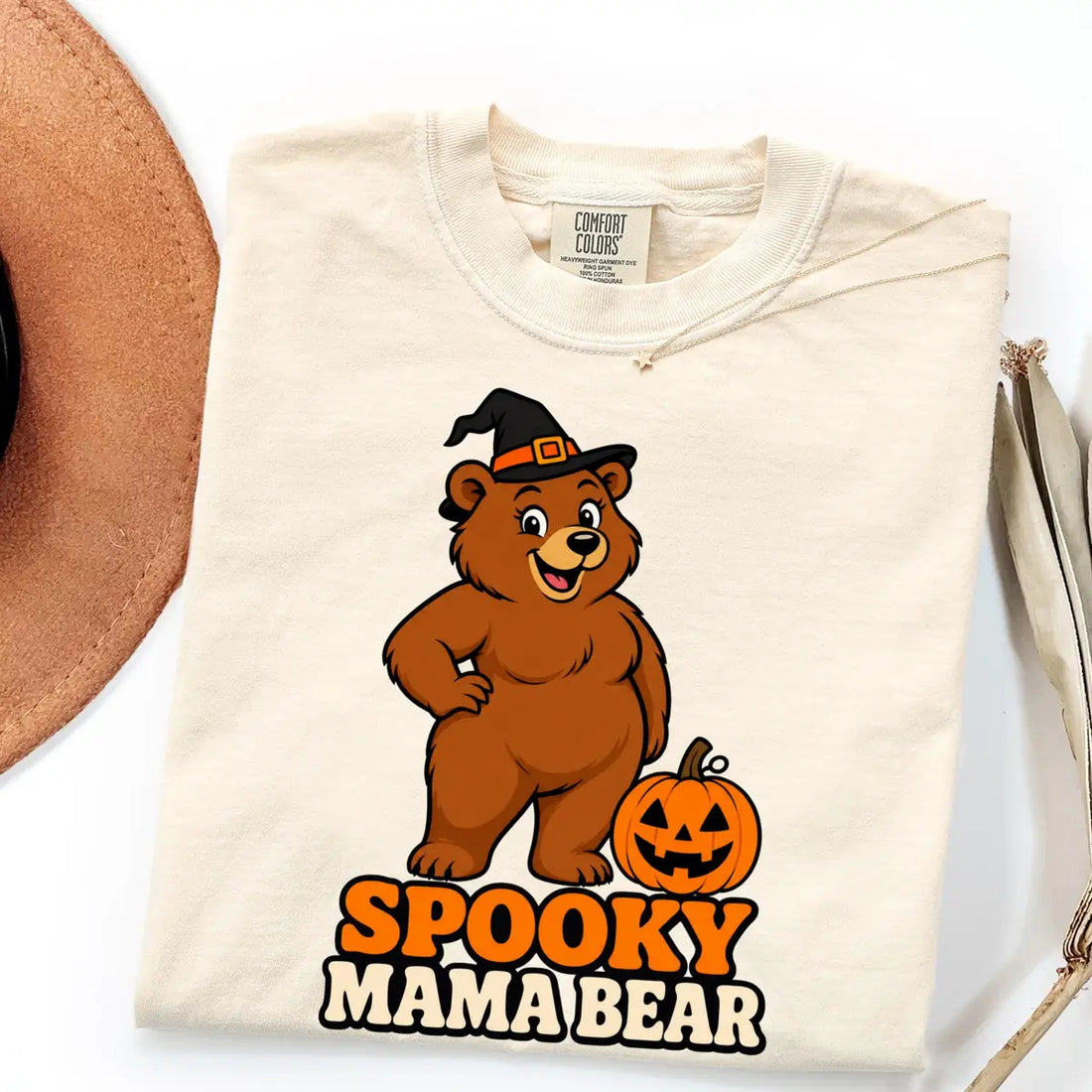 Comfort Colors T-shirt in Blue Jean featuring mama bear witch graphic