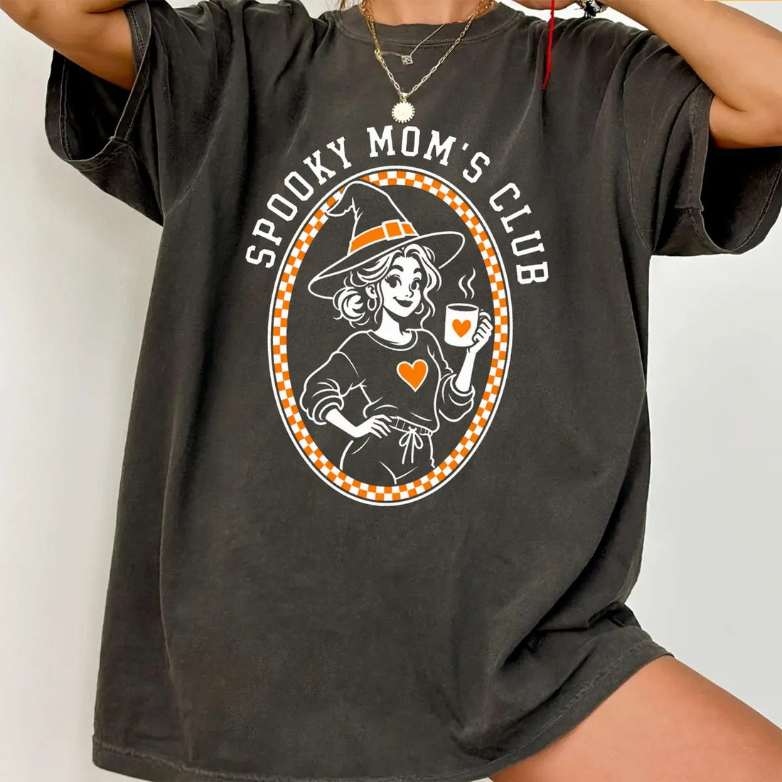 Comfort Colors T-shirt in Crunchberry featuring coffee witch graphic