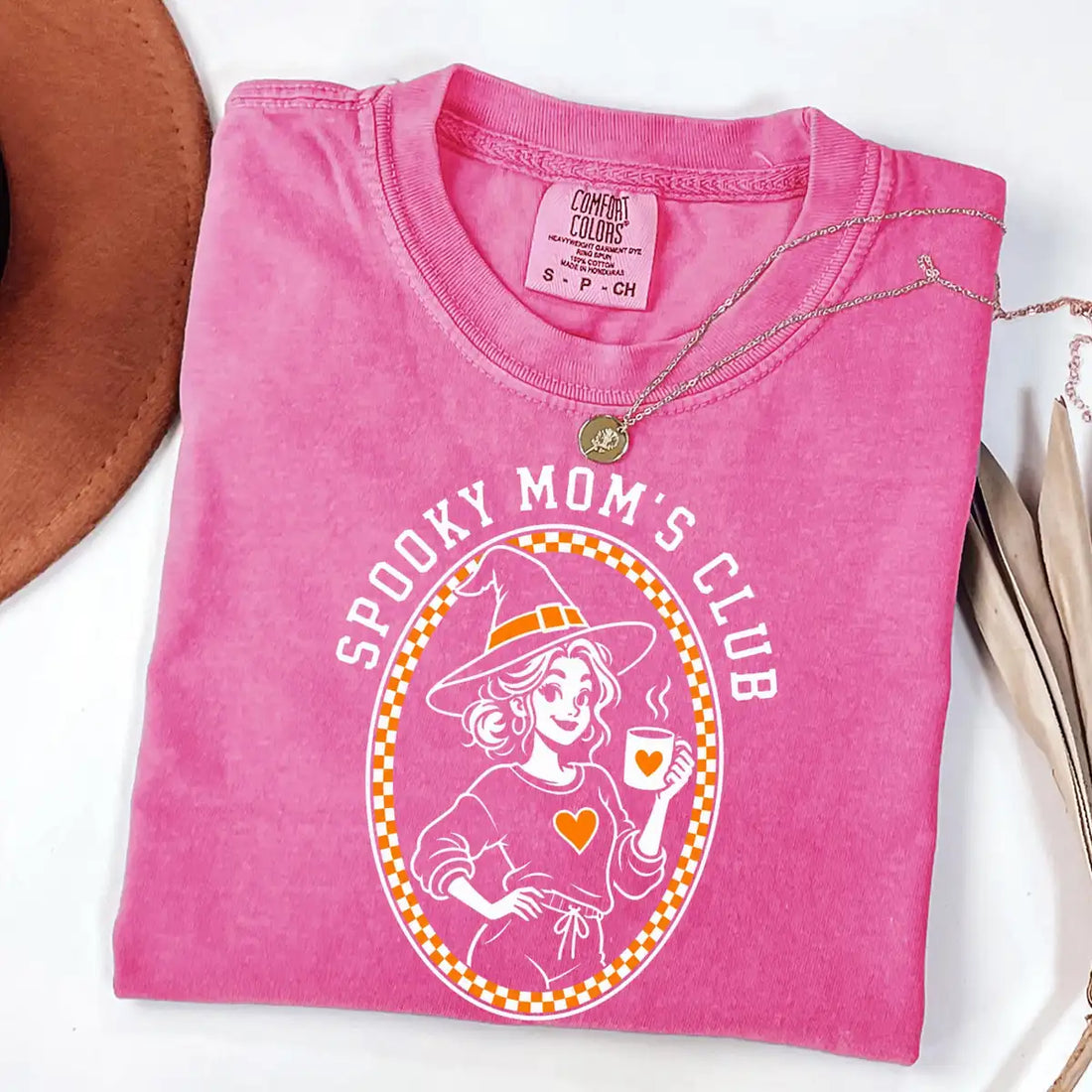 Comfort Colors T-shirt in Crunchberry featuring coffee witch graphic