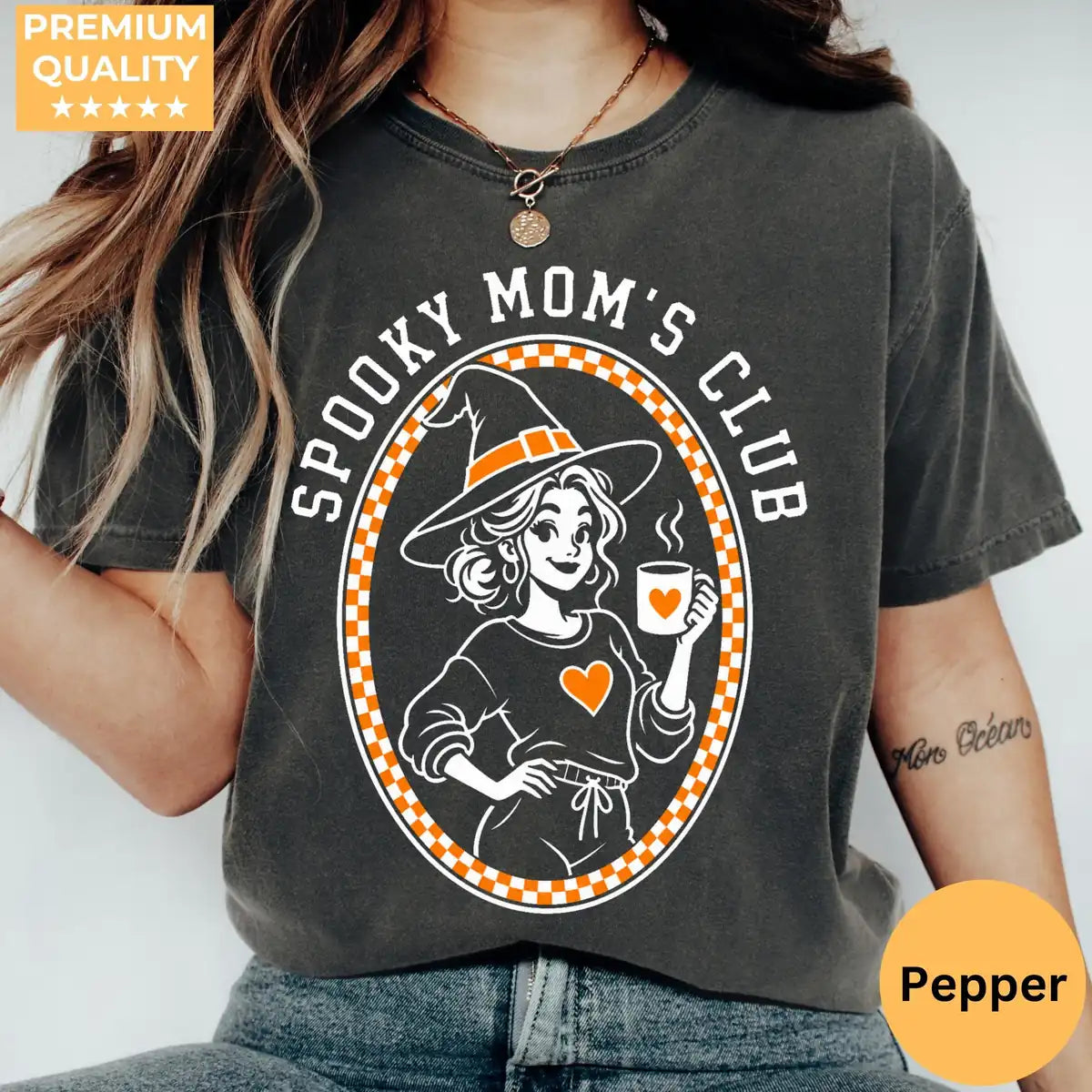 Comfort Colors T-shirt in Chambray featuring coffee witch graphic