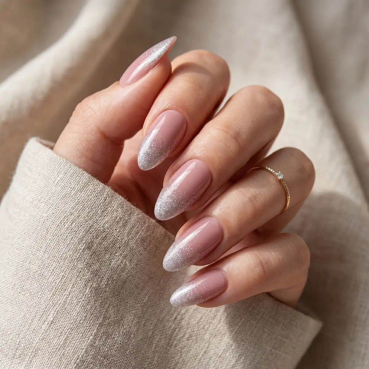stardust silver 3d glitter almond long press on nails lifestyle 03