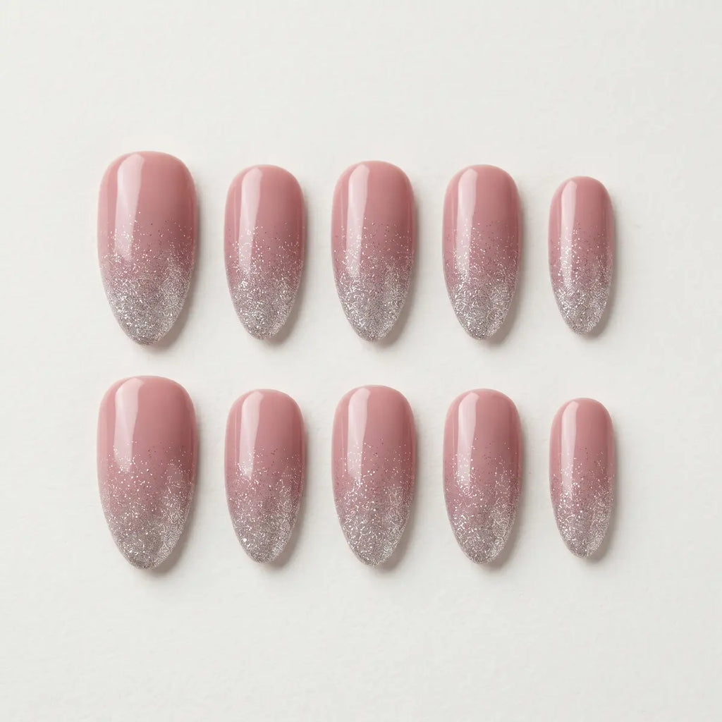 stardust silver 3d glitter almond long press on nails mockup 01