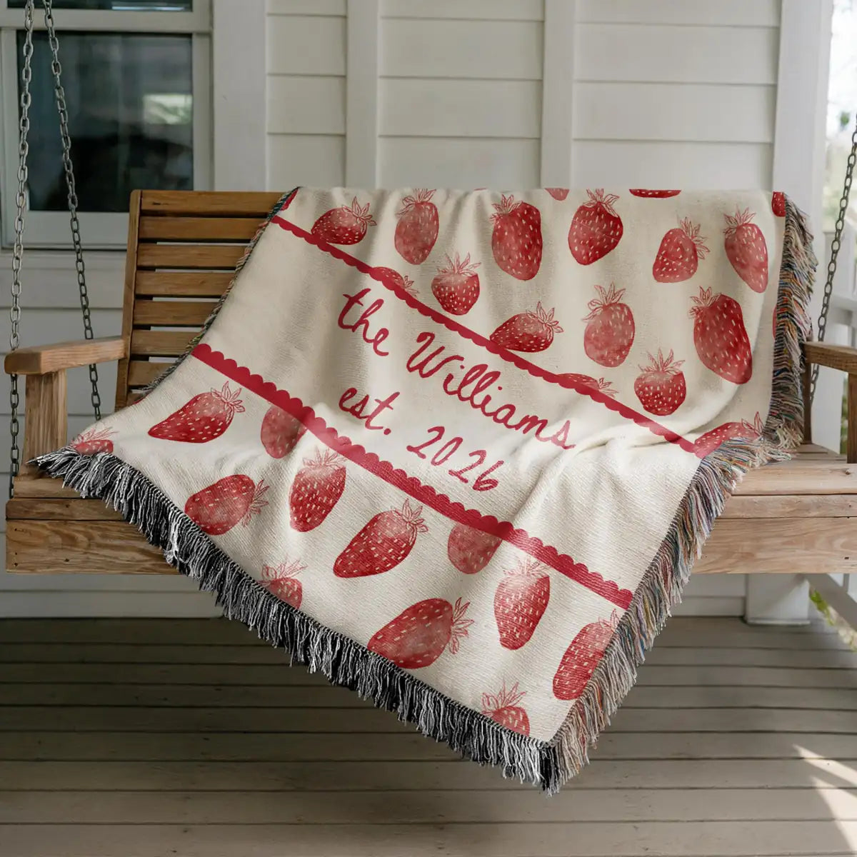 Size chart and care instructions for the woven blanket