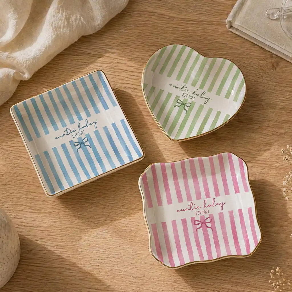Stripe Custom Names Time Auntie Ring Dish