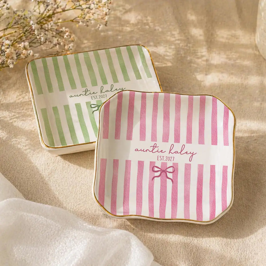 Stripe Custom Names Time Auntie Ring Dish variant