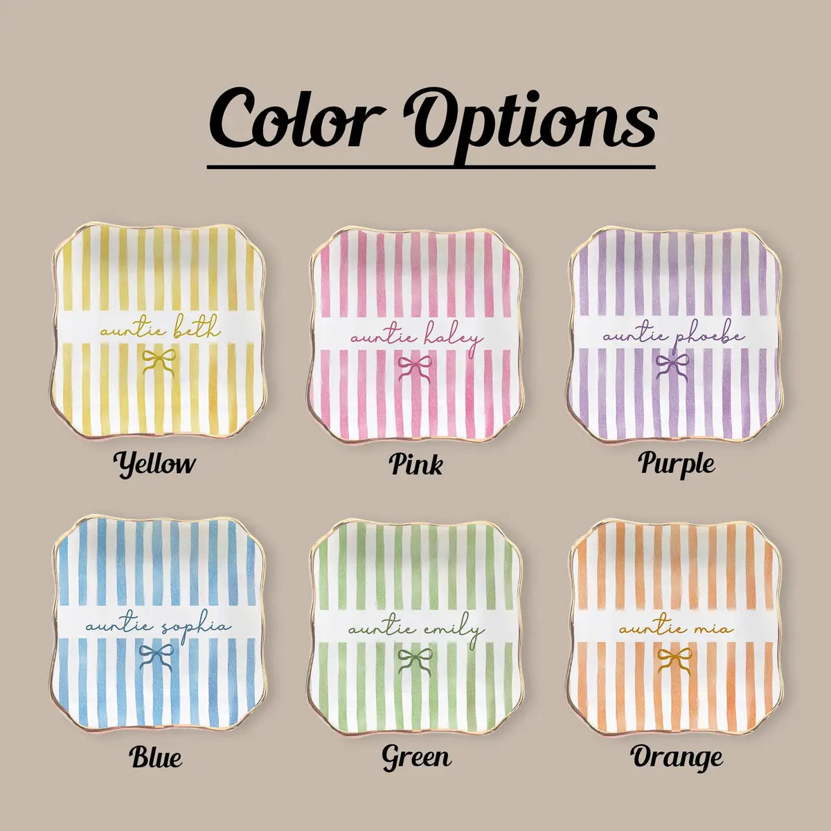 Stripe Custom Names Time Auntie Ring Dish variant