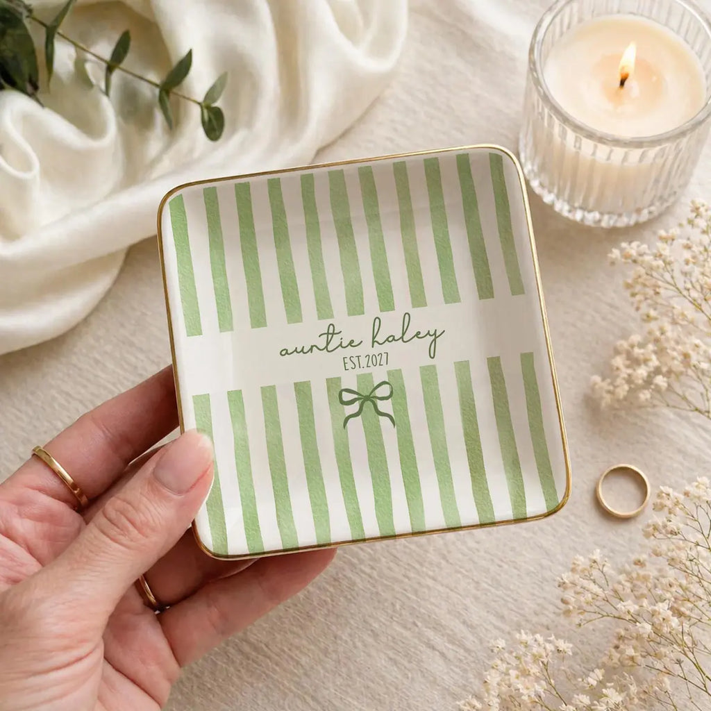 Stripe Custom Names Time Auntie Ring Dish variant
