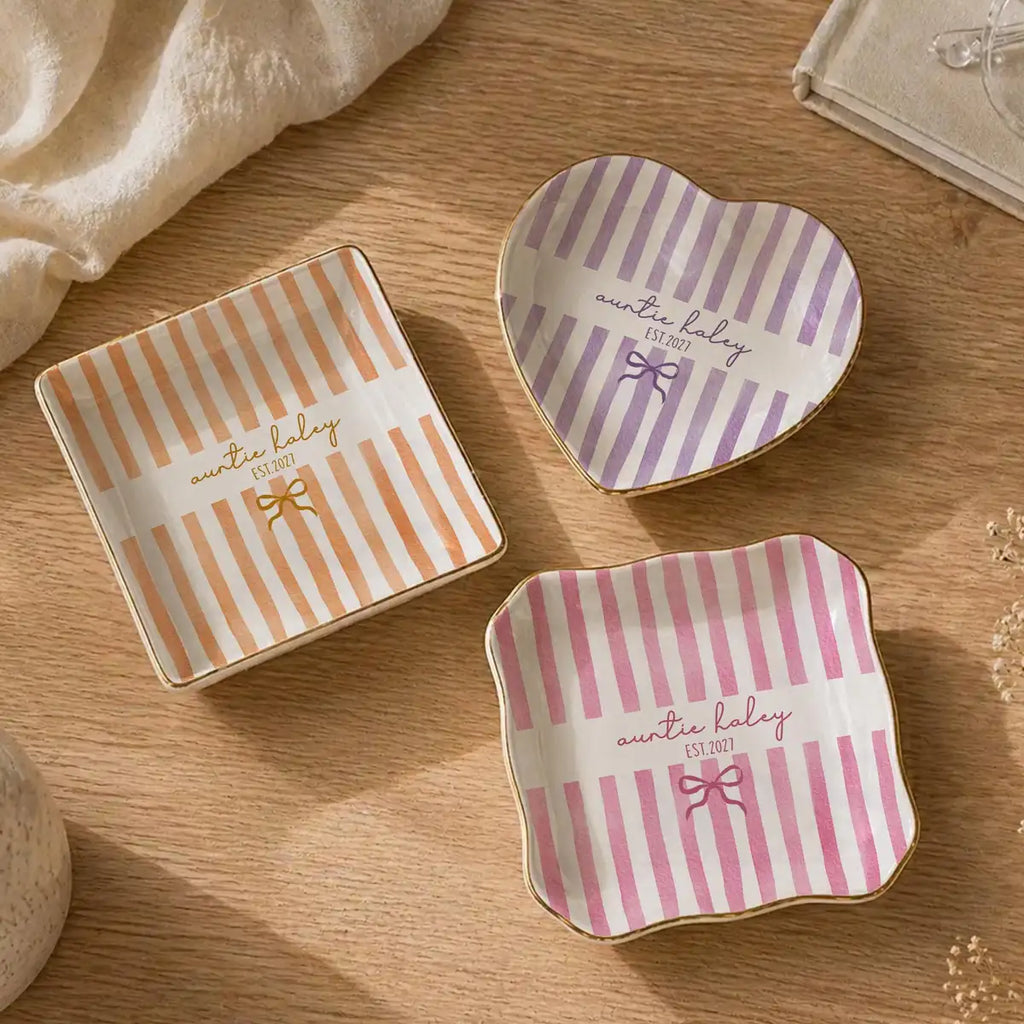 Stripe Custom Names Time Auntie Ring Dish variant