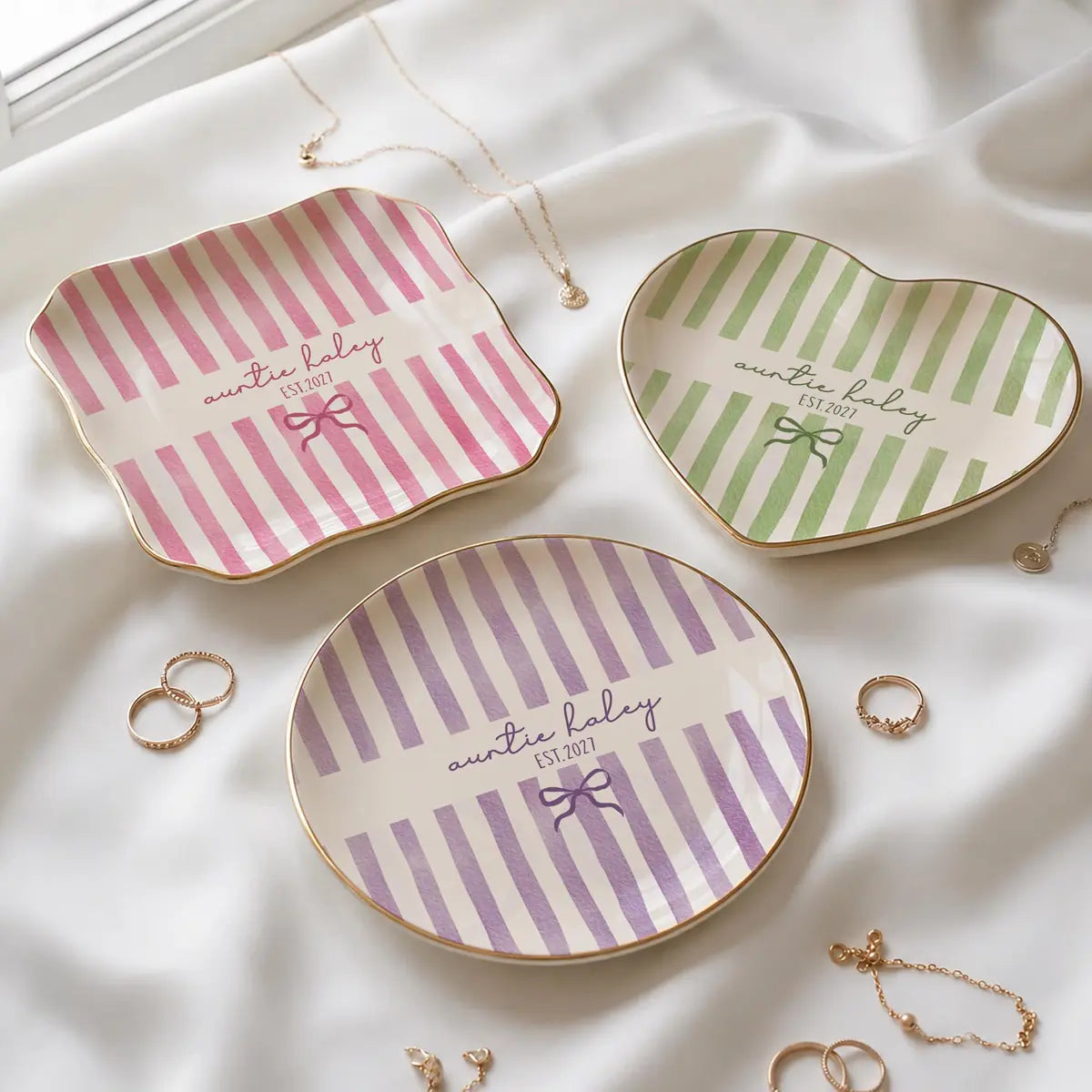 Stripe Custom Names Time Auntie Ring Dish variant
