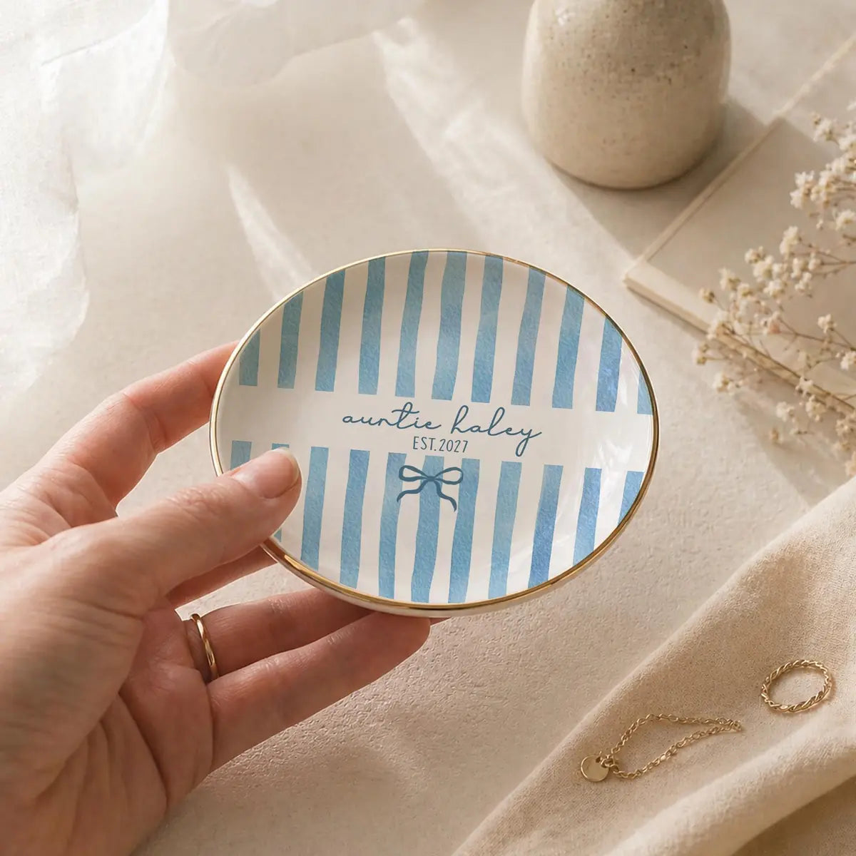Stripe Custom Names Time Auntie Ring Dish variant
