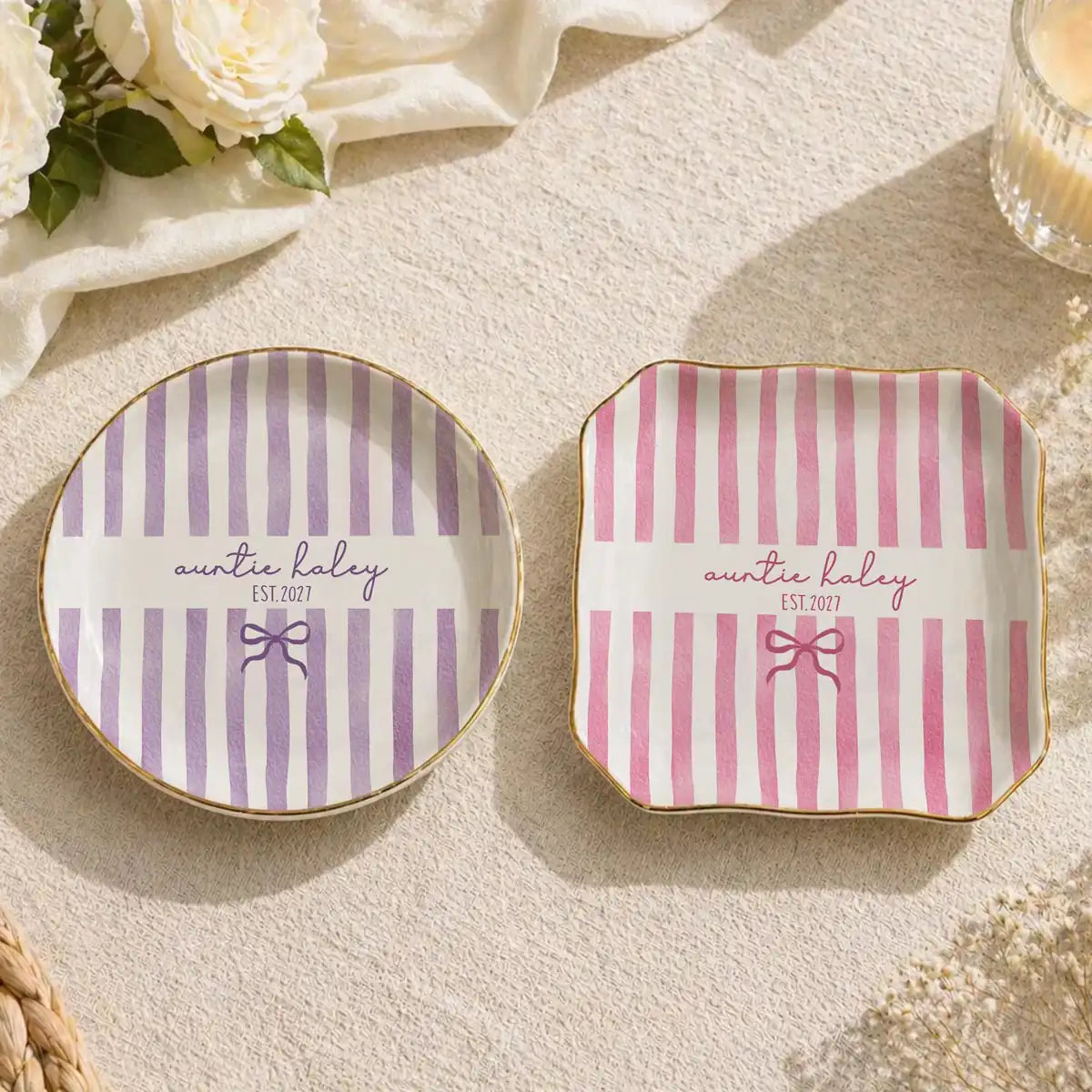 Stripe Custom Names Time Auntie Ring Dish variant