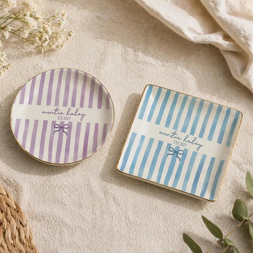 Stripe Custom Names Time Auntie Ring Dish variant