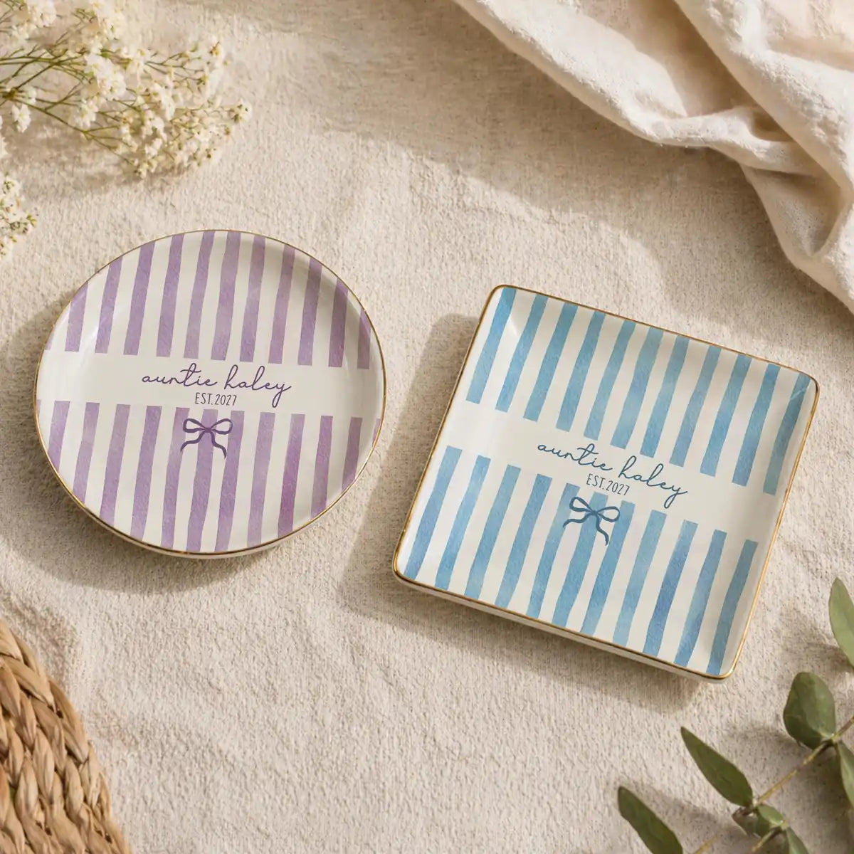 Stripe Custom Names Time Auntie Ring Dish variant