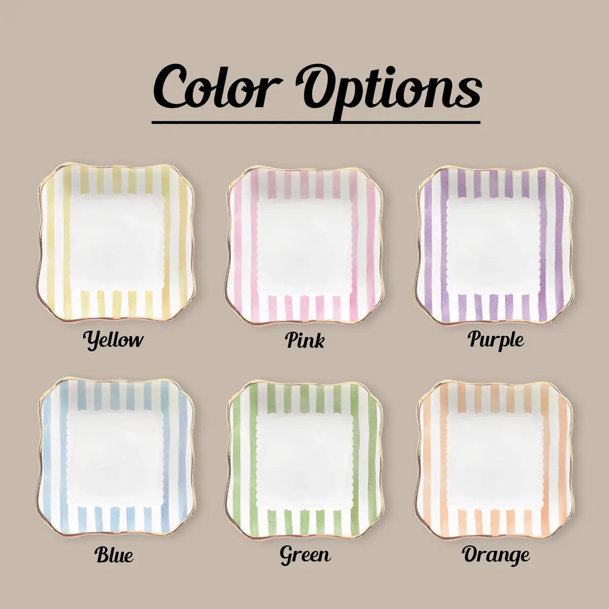 Shape and design options for Striped Bow Custom Names Bridesmaid Ring Dish