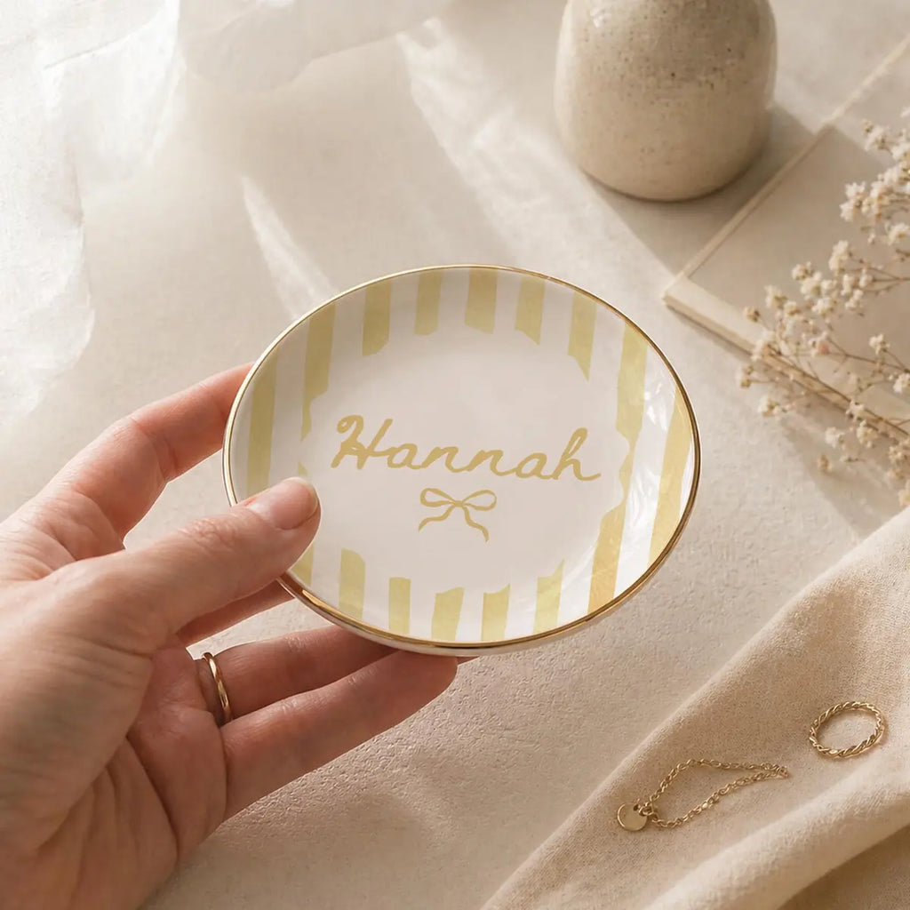 Striped Bow Custom Names Bridesmaid Ring Dish variant