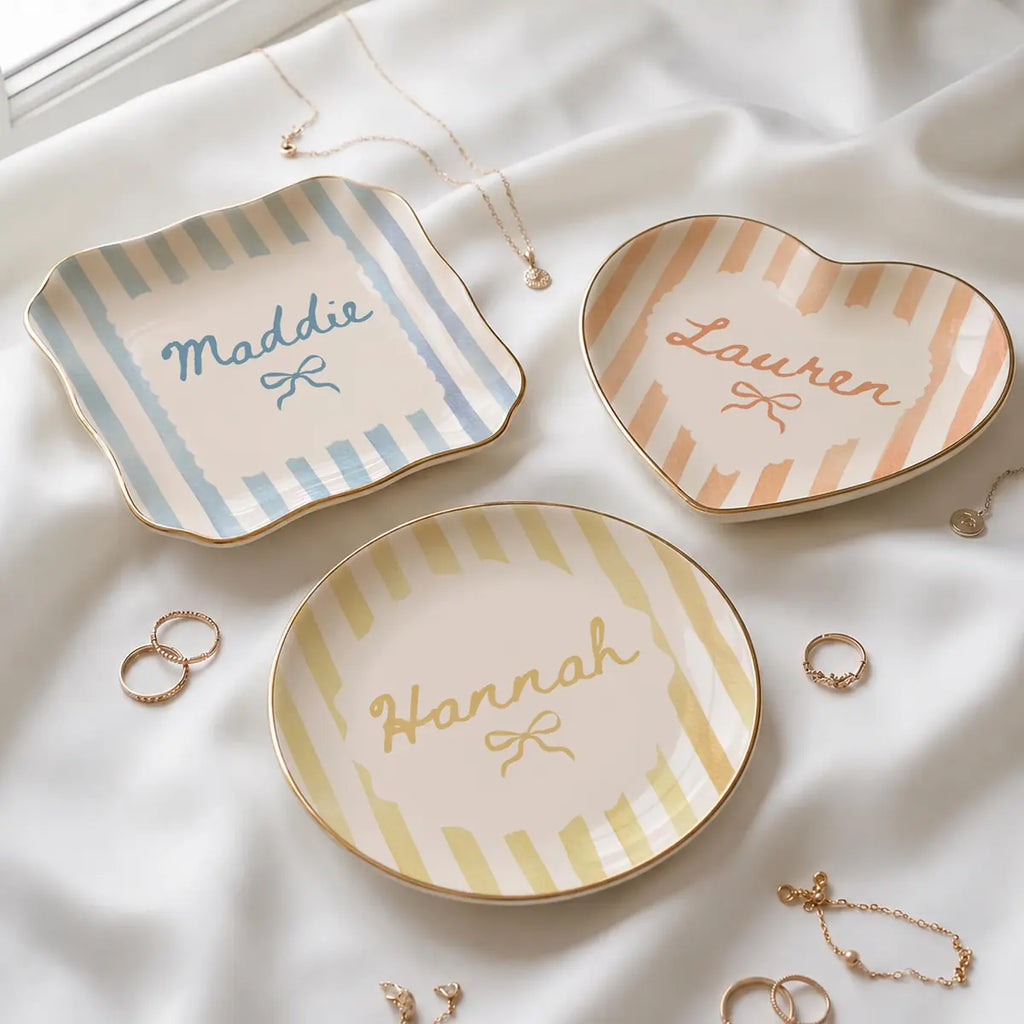Striped Bow Custom Names Bridesmaid Ring Dish variant