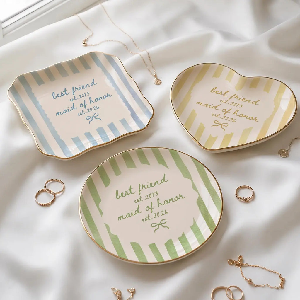 Striped Bow Custom Time Maid Of Honor Ring Dish