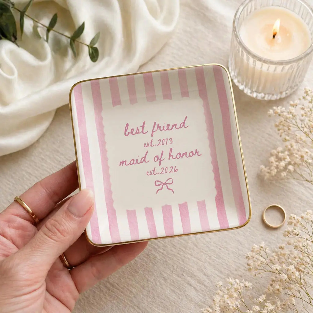 Striped Bow Custom Time Maid Of Honor Ring Dish variant