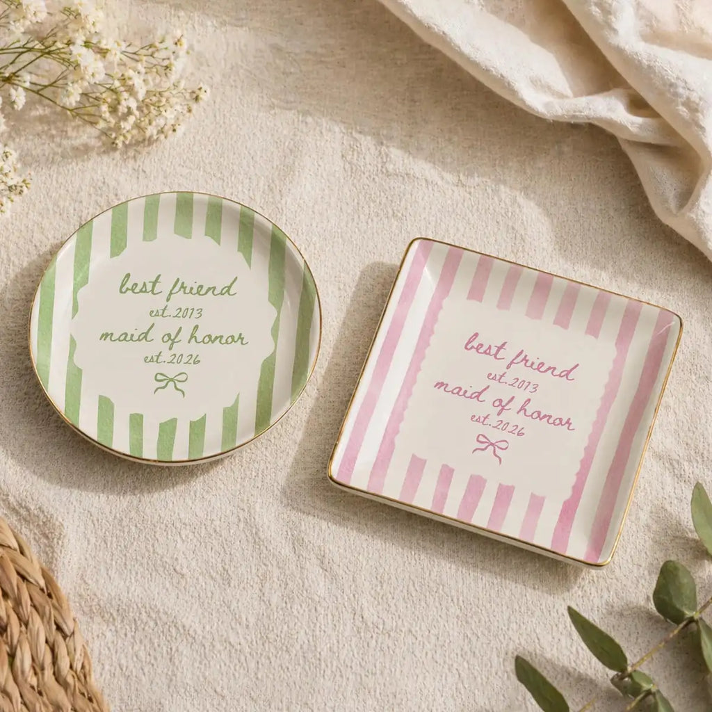 Striped Bow Custom Time Maid Of Honor Ring Dish variant