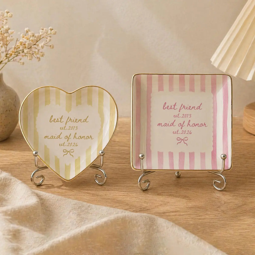 Striped Bow Custom Time Maid Of Honor Ring Dish variant